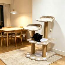 60*52*85cm Cat Climbing Frame Multi-Level Paw Shape Cat Tree Tower Random Color Delivery Sisal Scratching Post Perch Platform Nest Toy For Indoor Kitten Adult Cat Rest Play Activity Furniture - Multicolor - View 5