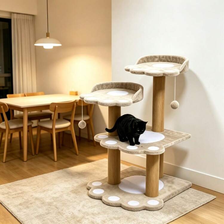 60*52*85cm Cat Climbing Frame Multi-Level Paw Shape Cat Tree Tower Random Color Delivery Sisal Scratching Post Perch Platform Nest Toy For Indoor Kitten Adult Cat Rest Play Activity Furniture - Multicolor - View 5