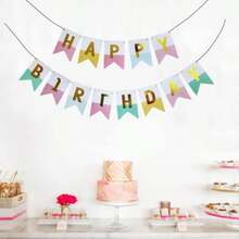Pastel Happy Birthday Banner, Girls Toddler Birthday Party Decorations, Cute Groovy Birthday Decor Rainbow For Girls Women - Pink - View 3