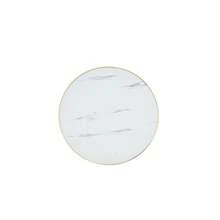 Modern Round Side Table With A Gold Stainless Steel Frame, Marble-Effect Top For Living Room, Luxury Side Table With A Sturdy Base. - White + MDF - 查看 11