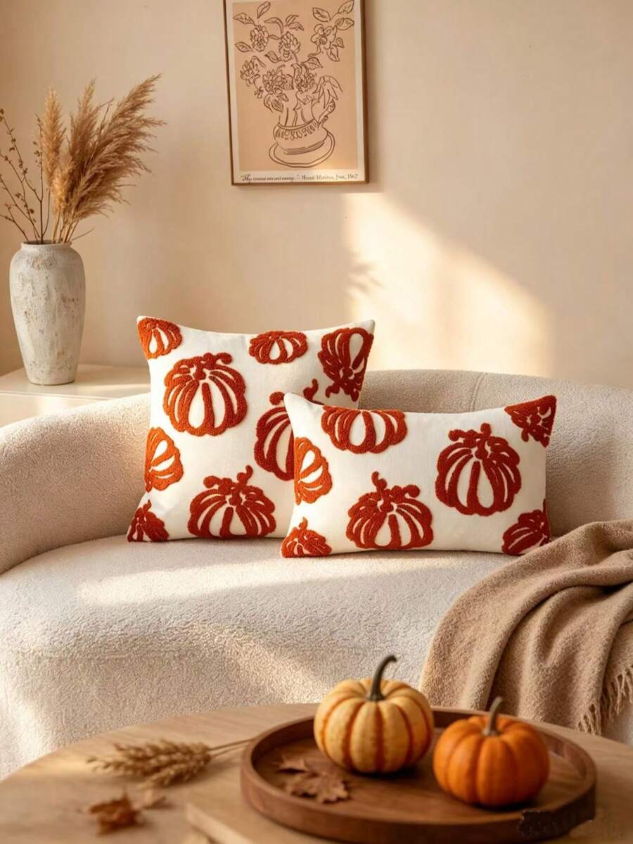 LCUHPCL 1pc Autumn Thanksgiving 3D Pumpkin Embroidery Pillow Case, Atmospheric Decor For Living Room, Bedroom, Party, Dining Room And More