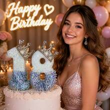 New Creative Silver Crown Digital Candles 1-9, Birthday Theme Party Cake Digital Decorative Candles, Exquisite Anniversary Cake Hat Decoration Sweet Adult Ceremony Cake Decoration. - Crown - View 3