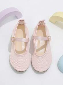 1 Pair Girls Pink Mesh With Pink Pearlescent Strap Buckle Sweet Style High Heel Sandals Suitable For Shopping And Performance - Pink - View 2