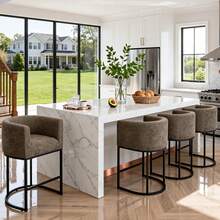 26" H Counter Height Bar Stools Set Of 1-4, Modern Counter Stools With Curved Backrest And Arms, Linen Fabric Upholstered Barstools, Home Bar - 棕色 - 查看 10