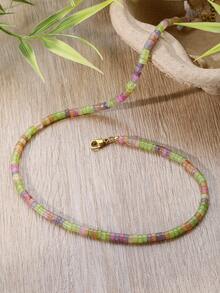 YAUKIA 1pc Boho Style Women'S Beaded Necklace, Natural Stone Prayer Beads Choker Necklace, Yoga Meditation Jewelry Gifts, Daily Vacation Wear Ideal Gifts - Multicolor - View 5