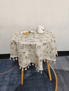 1pc Dandelion Tassel Tablecloth, Printed Pattern - Farmhouse Style Rod Pocket Design Curtains, Suitable For Bedroom, Living Room, Kitchen, Bedroom - Dandelion Tablecloth - View 1