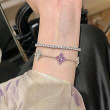 1pc Fashion Elegant Elegant Exquisite Luxury Sweet Personalized Niche Design High-End Cubic Zirconia Four-Leaf Clover Second-Hand Suitable For Women's Daily Wear - Silver - View 5