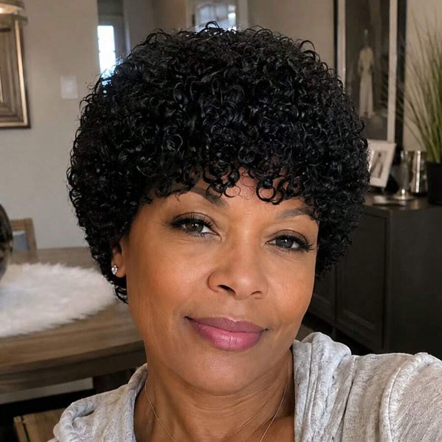 AMECIRE Curly Wig Pixie Cut Wig Hair Wigs Women's Short Hair Wig With Wigs Human Hair Put On And Go Bangs Elastic Mesh Cap Suitable For All People