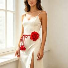 1Pc Boho Chiffon Floral Knotted Waist Sash, Versatile Wax Rope Tassel Tie Belt, Adjustable Summer Beach Wedding Dress Decor For Women - Floral Waist Tie - View 9