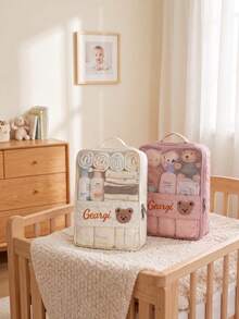 Tas Popok Bayi Kustom dengan Bordir Beruang dan Kelinci, Nama Kustom, Hadiah Baby Shower untuk Ibu Baru, Tas Organizer Perjalanan dengan Kantong Jala - MultiWarna - View 3