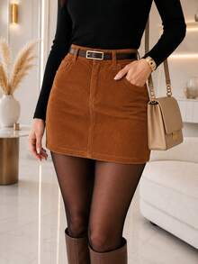 Women's Mini Skirt In Corduroy Velvet - 棕色 - 查看 2