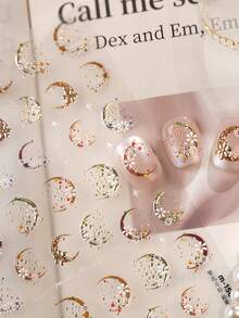 1pc 5D Moon Flower Nail Stickers, Mini Gold Crescent Daisy Star Glitter Nail Art Stickers For Nail Tips,Simple Manicure Tips For Summer, Ideal For Halloween Fairy Witch Party, Date & Daily Outfit, Premium Nail Supplies For Ladies - Multicolor - View 4