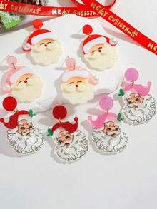 2pcs Christmas Earrings Santa Claus Acrylic Earrings Cute Jewelry Cartoon Santa Claus Fashion Pendant Earrings Holiday Celebration Accessories Perfect Christmas Gift For Family And Friends - Multicolor - View 1