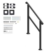 Handrails For Outdoor Steps, 2-3 Step Stair Hand Rail & Indoor Railing Kit, Railings For Outside Steps With Installation Kit, Hand Rails For Seniors,Porch Railing & Deck Hand Rail, Black - 2-3 Steps - View 8