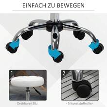 Height-Adjustable Swivel Office Stool, For Office And Living Room, White Faux Leather Ø35.5 X 51-67 Cm - White - View 3