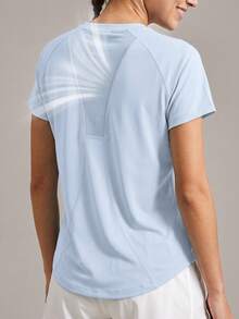 Soyun New Summer Raglan Short Sleeve Sports T-Shirt, Suitable For Daily Casual, Outdoor Activities, Yoga And Fitness - Blue - View 2