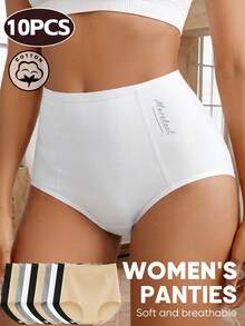 MEIYATING 10pcs Women's High Waist Tummy Control Cotton Panties Soft Comfortable Full Coverage Triangle Briefs Daily Wear Multi-Pack - Multicolor - View 2