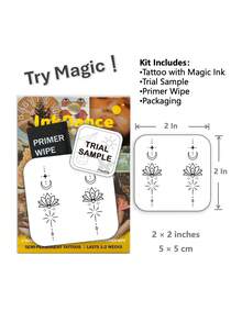 1 Kit "Lotus Moon" New Technology Tattoo Sticker, Semi-Permanent, Spiritual, Fine-Line, Dainty, Temporary Tattoo, Fake Tattoo, Waterproof & Long-Lasting Realistic Design, Plant-Based Formula, InkDance, Ink Dance, Gift MNF006 - Black - View 3