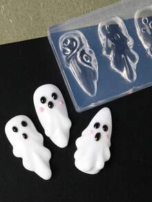 1 Peça Molde de Silicone 3D para Arte de Unhas de Halloween, Molde de Escultura com Padrão Fofo de Fantasma Branco, Adequado para Ferramenta de Decoração de Clipe de Unha - Branco - Visão 4