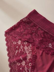 Rosiemei 1PC Plus Size Women's Burgundy Sexy Lace Lingerie Summer Panties - Burgundy - View 6