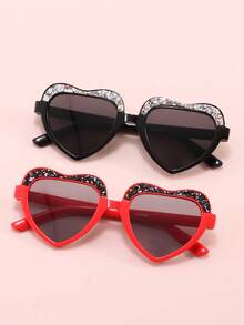 2pcs/Set Kids Glitter Heart-Shaped Frame With Sequin Decor, Lightweight Smooth Round Eyewear For Girls, Photo Party Ball Decoration, Multiple Colors Available - Multicolor - View 3