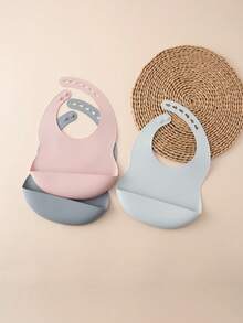 PopLittleOne Set 3 Buah Celemek Bayi Silikon, Celemek Anti-Makanan yang Dapat Diatur, Mudah Dibersihkan untuk Makanan Sehari-hari Bayi, Perlengkapan Makan untuk Latihan Makan Mandiri, Aksesoris Peralatan Makan Bayi. - MultiWarna - View 7