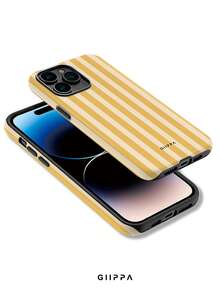 GIIPPA 1pc Warm Yellow Vertical Stripe Pattern Design, Phone 17 Pro Max Phone Case, Compatible With Phone 16 Pro Max, 15 Pro Max, 14 Pro Max, Korean High-End Fashion Fun Phone Case, Compatible With 11/12/13/14/15/16 Pro Max Plus, Elegant Design Suitable For Men And Women, Perfect Gift For Girlfriend On Christmas, Valentine's Day, Easter, Wedding Season And Birthday! - Yellow - View 3