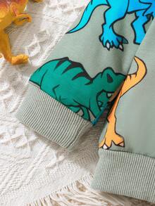 2pcs/Set Baby Boy Stylish Handsome Spring/Autumn Thin New Cartoon All-Over Print Dinosaur Long Sleeve Crew Neck Pullover Sweatshirt And Long Pants Set - Green - View 5