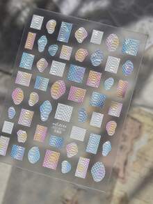 1 Sheet Of 3D Iridescent Rainbow Shell Pearlescent Macaron Gradient Snake Mermaid Scale Self-Adhesive Y2K Dopamine Nail Stickers For Summer Beach And Daily Use, DIY Nail Decorations For Women And Girls - Multicolor - View 2