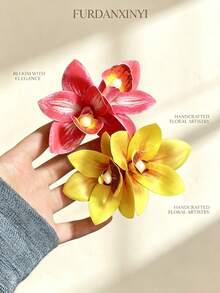 FURDANXINYI 7/5/4/1pc, Artificial Blue Orchid Flower Hair Clip, Handmade Sweet Hawaiian Beach Holiday Decor Women's Hair Accessory, Perfect For Spring And Summer! Soft Artificial Flower Hair Accessory Suitable For Women's Wedding Beach Hairstyle Accessory!, Bohemian Style Large Artificial Orchid Hair Pin, Vintage Colorful 3D Flower Hair Clip, Wedding Bridesmaid Headpiece - Multicolor - View 4
