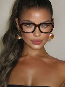 1 par de gafas de mujer de PC con marco rectangular ancho y pequeño, minimalistas, casuales, personalizadas, sexys, de alta gama, elegantes, vintage, artísticas, exquisitas y versátiles, con lentes transparentes de moda - Multicolor - Ver 1