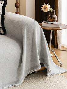 ALPLUME 1pc Ultra Soft Chenille Solid Color Diamond Lattice Sofa Blanket - Suitable For All Seasons, Easy To Clean And Non-Shrink, Perfect Gift For Friends And Family, Full Coverage Sofa Cover With Tassel Detail - Machine Washable, Anti-Scratch, Fits 1-4 Seater Sofas, Sofa Throw - Light Grey - View 7