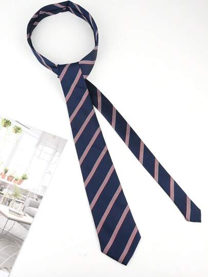 1pc Classic Striped JK Uniform Tie, Diagonal Stripe Tie, Personalized Hand-Tied Tie, Suitable For Daily Wear, Cosplay, Party Tie Accessory