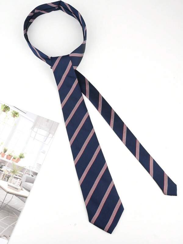 1pc Classic Striped JK Uniform Tie, Diagonal Stripe Tie, Personalized Hand-Tied Tie, Suitable For Daily Wear, Cosplay, Party Tie Accessory
