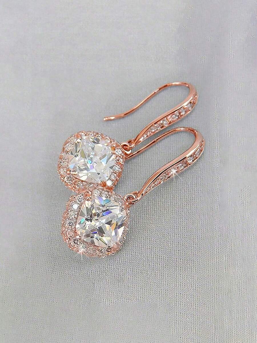 一对女士优雅立方氧化锆吊坠耳环，适合婚礼、订婚、周年纪念、派对、情人节礼物