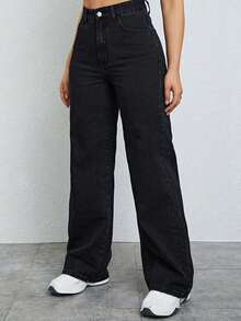 Jeans de pierna recta de color claro para adolescentes - Negro - Ver 4