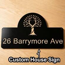 4 Sizes Available! Custom House Name Sign, Modern Hollow Tree Of Life Metal House Number Plate, Personalized Address Sign, House Sign, Porch Sign, Front Door Sign, Housewarming Gift - Black - View 2