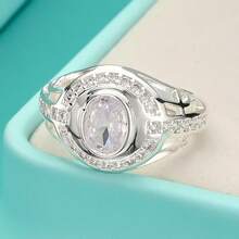 Anillo de mujer con reloj redondo de circonita, chapado en plata 925, tallas 6 7 8 9 10, joyería de moda con encanto para boda, compromiso y fiesta - Plateado - Ver 2