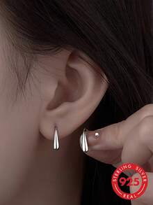 1 Pair S925 Sterling Silver Minimalist Ins Cold Style Polished Water Drop Ear Hooks, Women's Korean Fashion Unique Fresh Niche Design Casual Elegant Versatile Earrings, Suitable For Daily Commute Wear, Ear Hole Maintenance, Party, High-End Jewelry - Water Drop - View 2