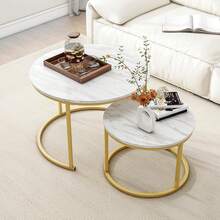 Super life Mesa de café compacta de estilo nórdico, disponible en múltiples tamaños incluyendo redonda y mesa de café redonda minimalista moderna o mesa auxiliar, adecuada para salas de estar pequeñas. Dorado, muebles, mesa. - Multicolor - Ver 11