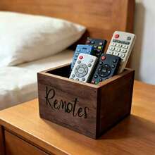 Wooden Desktop Storage Box, Cosmetic Organizer, Bathroom Storage Box, Living Room Remote Control Holder - A - View 2