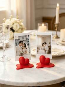 1/2/4pcs Creative Liquid Melting 3D Heart Photo Base, Solid Red One-Piece Material, Wide Slot Compatible With Instax, 3 Inch Small Cards, Couple Wedding Photos, Commemorative Photos, Wide Asymmetrical Flowing Base For Stable Placement Without Tipping - Melting Heart - View 8