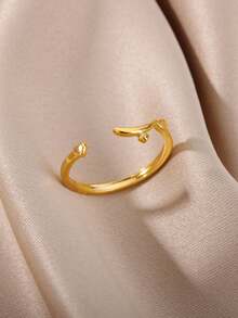 1pc Personalized Arabic Letter Symbol Ring, 18K Gold Plated Stainless Steel Open Band, Minimalist Women's Jewelry - Multicolor - View 10