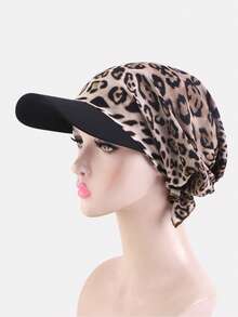 1件女款鴨嘴帽簷帽，綁帶式棒球帽，緞帶遮陽帽，適合日常穿著 - 卡其豹紋 - 查看 2
