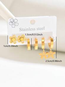 6pcs/Set Anting-Anting Stainless Steel Minimalis Mewah Bermotif Bunga Gaya Prancis untuk Wanita, Perhiasan Stud Kelas Atas, Serbaguna untuk Pesta - Warna-warni E - View 4