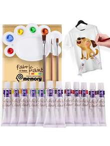 12 Colors Fabric & Glass Paint Set With 3 Brushes Palette 12ml Tubes For Canvas DIY Art Crafts Window Bottle Crafts - Drawing Tools - View 6