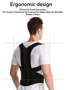 1pc Posture Support Belt, Adjustable Premium Posture Corrector | Classic Basic Style, Unisex Back Support Belt For Posture Improvement - Black - View 6