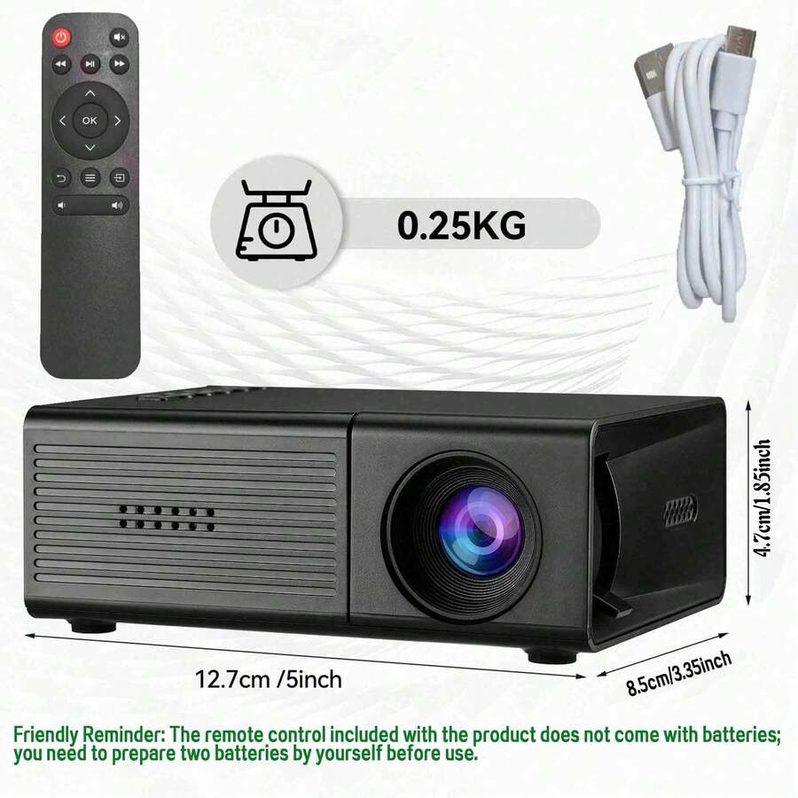 便攜式迷你投影機，內建喇叭與遙控器的 LCD 投影機，相容 iOS、Android、Windows 和 PS/4，適用於電影觀賞與遊戲的 USB 家用劇院投影機 - 黑色 - 查看 1