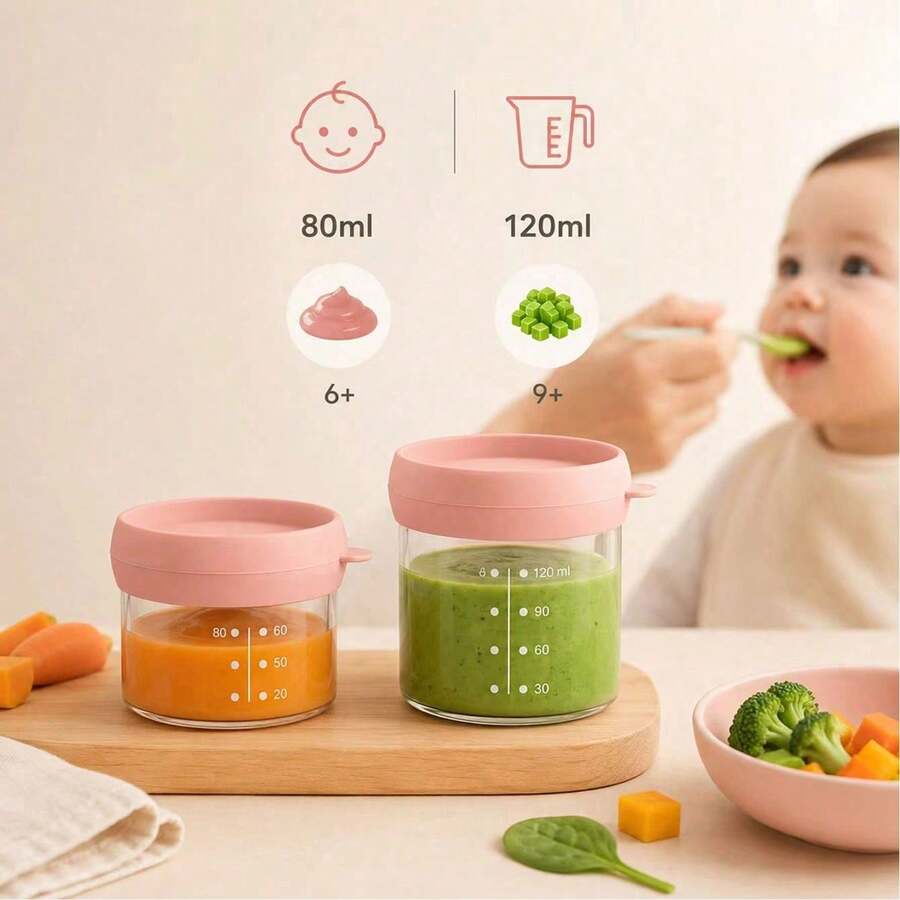 2pcs Glass Baby Food Storage Jars With Lids, 80ml & 120ml Reusable Portion Containers - Multicolor - View 1