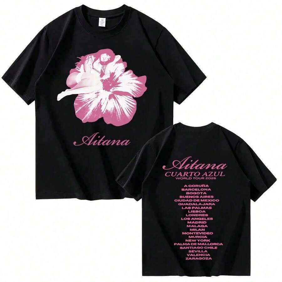 Hip-Hop Casual T-Shirt, Aitanas, High-Quality Patterned Products For Men And Women, T-Shirt, Summer, Loose Fit, Casual Pattern Print Design, Comfortab - Black - View 1